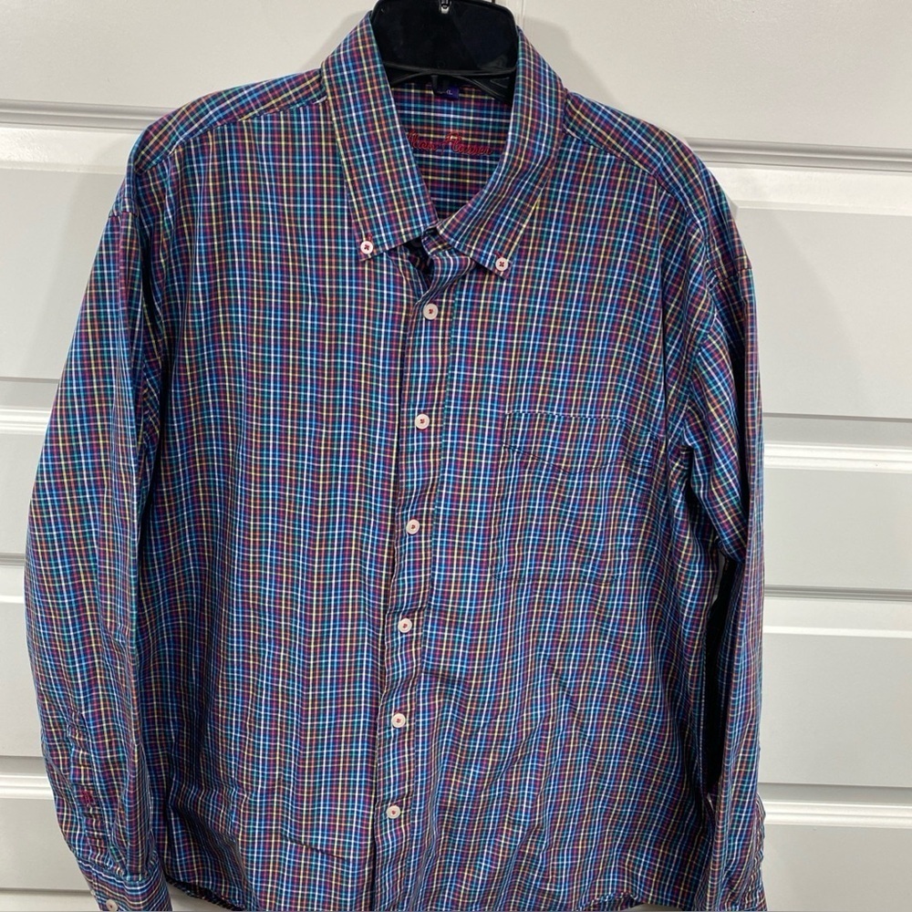 Alan Flusser Men'sMulticolor 100% Cotton Plaid Long Sleeve 97939 Shirt XL Extra